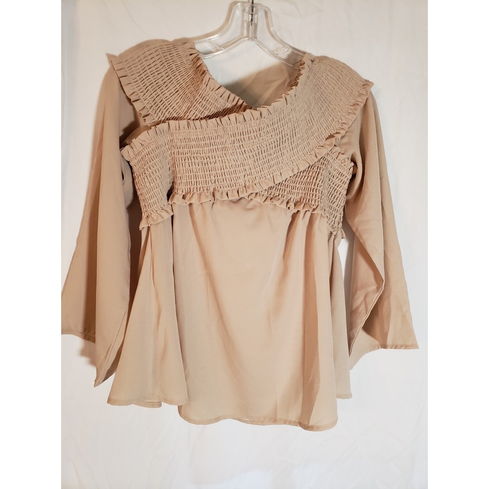 Women's Vici Tan Criss Cross Bell Sleeves Blouse Size S